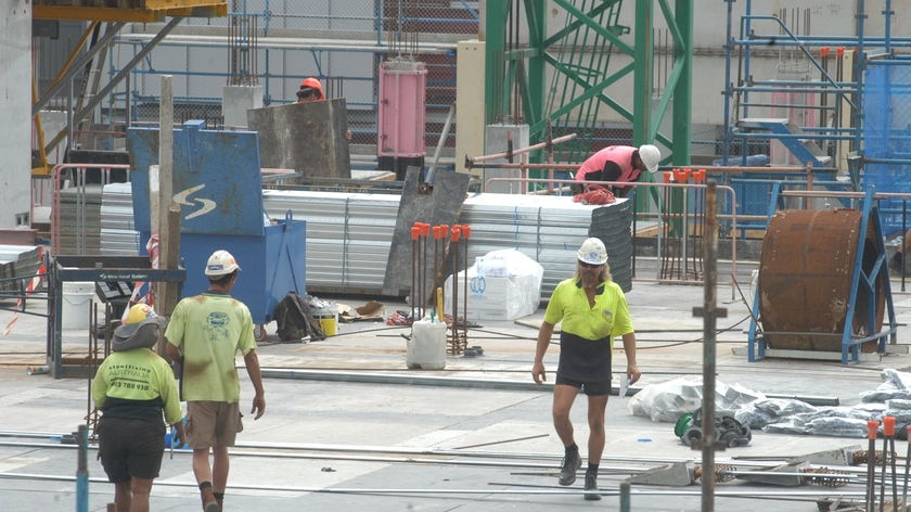 Construction workers on the job.