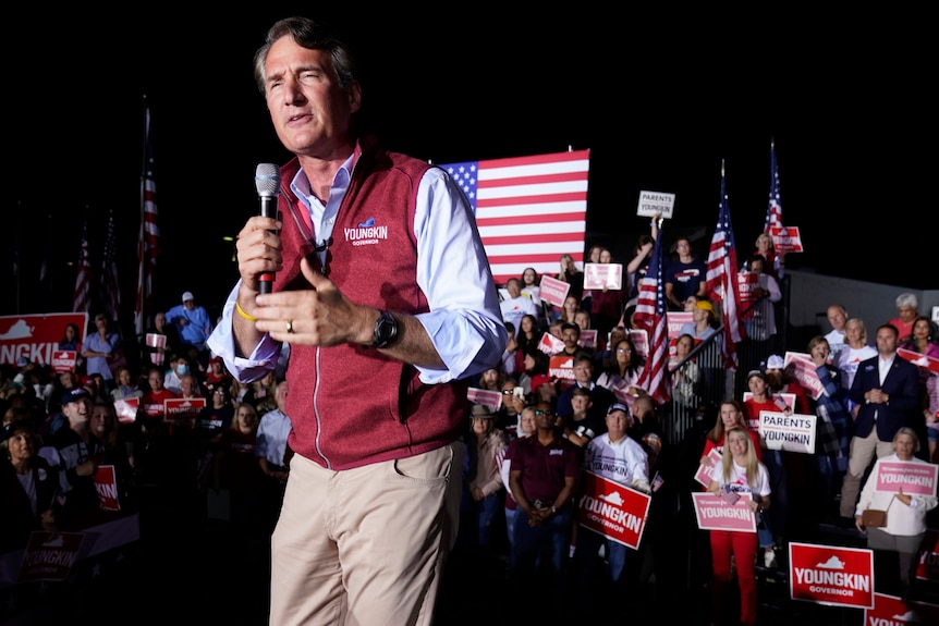 Republican gubernatorial candidate Glenn Youngkin speaks during a rally