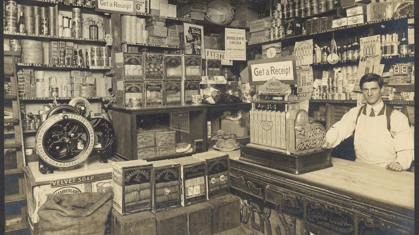Shop interior, Benjamin Bolton, Family Grocer, Port Melbourne, about 1913.