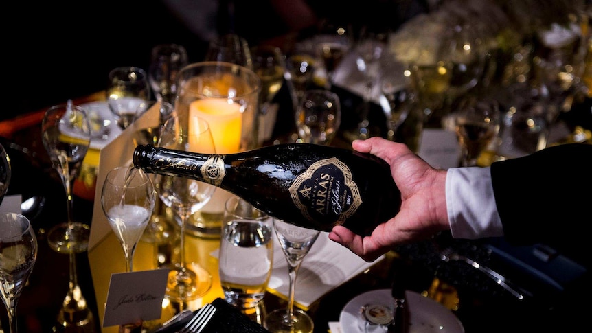 Arras award winning sparkling wine being poured into a glass.