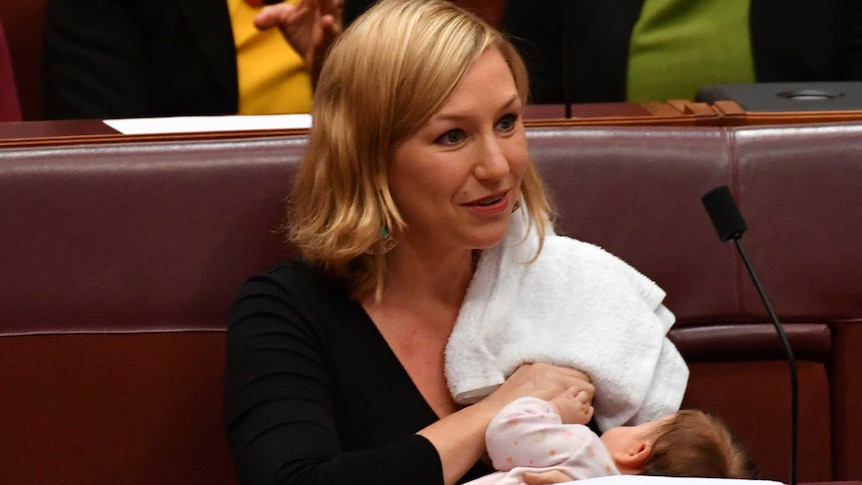 Senator Larissa Waters breastfeeds her daughter