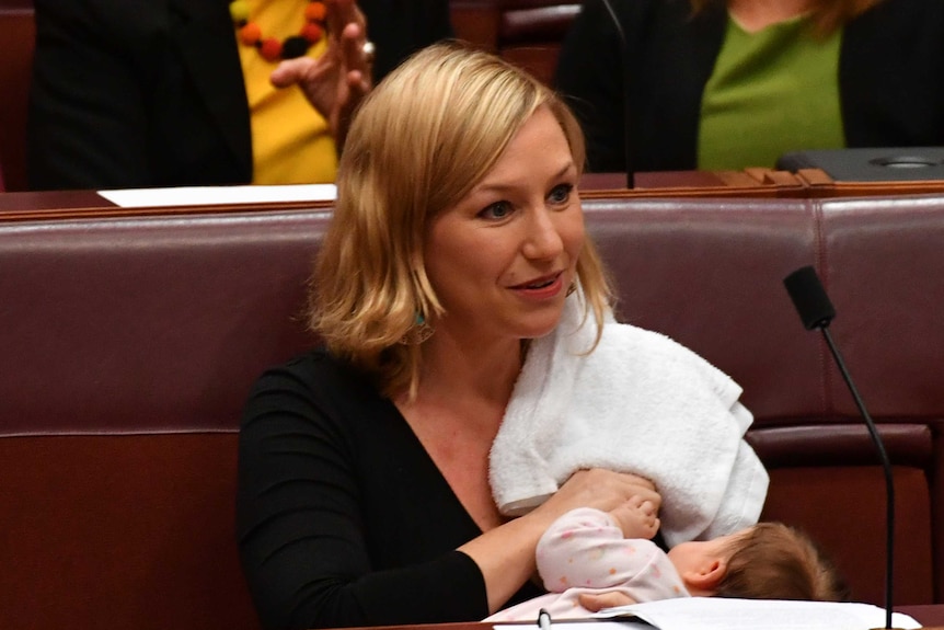 Senator Larissa Waters breastfeeds her daughter