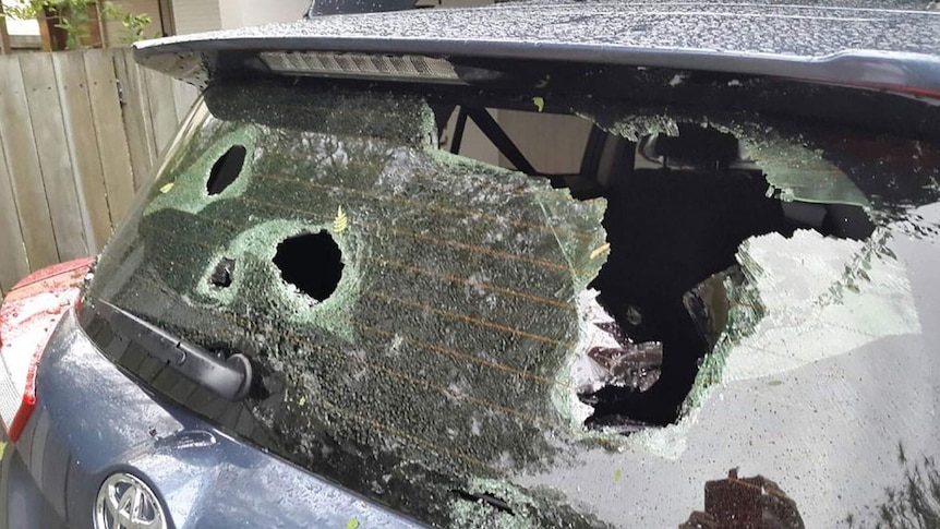 Scott McClement's car was severely damaged by the hail storm in Dutton Park.