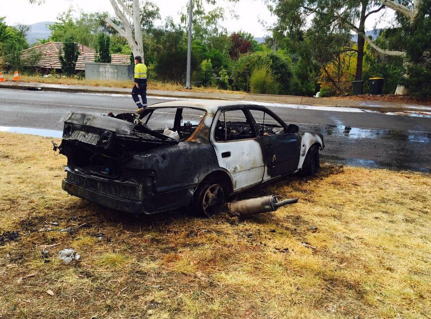Car explodes into flames after lightning above gas leak in Canberra