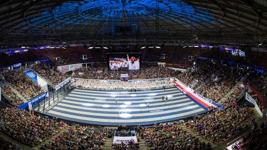 A packed stadium watches the 2018 CrossFit Games opening night in Madison, Wisconsin.