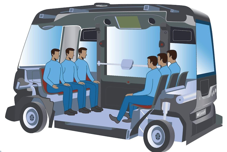 A sketch of the inside of the EZ10 "WePod" driverless bus.