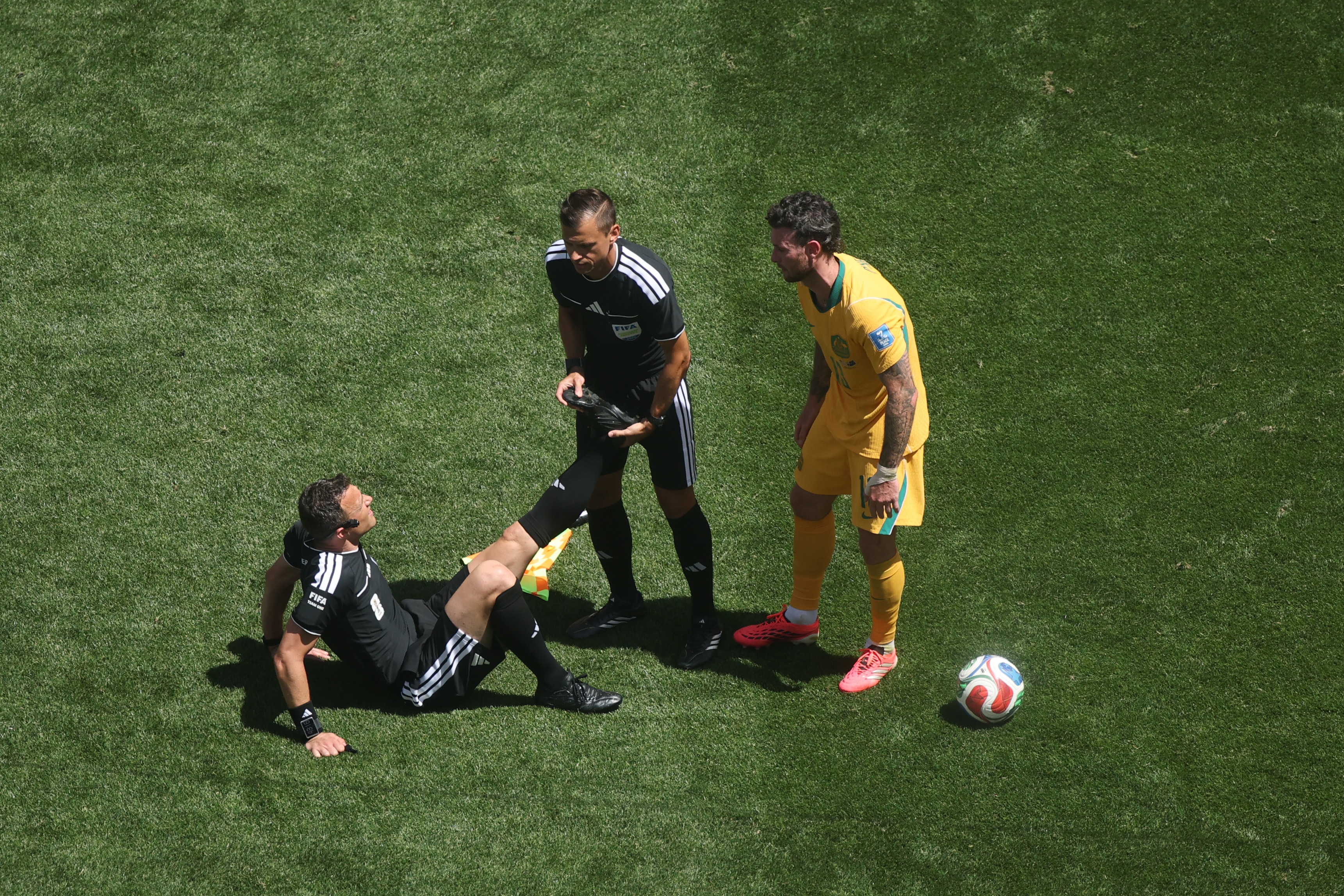 Referee Felix Zwayer went down with cramp.