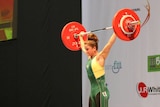 Tia-Clair Toomey competing in weightlifting