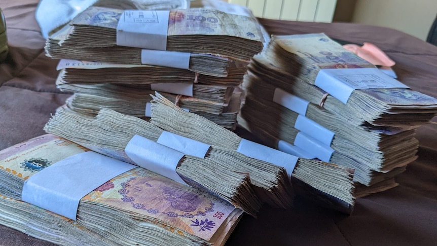 Stacks of pesos. 