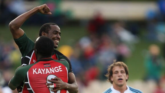 Kenya celebrate a win over Argentina in Adelaide.