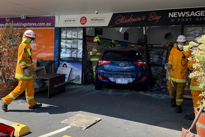 Car crashed through front of newsagency, Blackmans Bay, Tasmania.