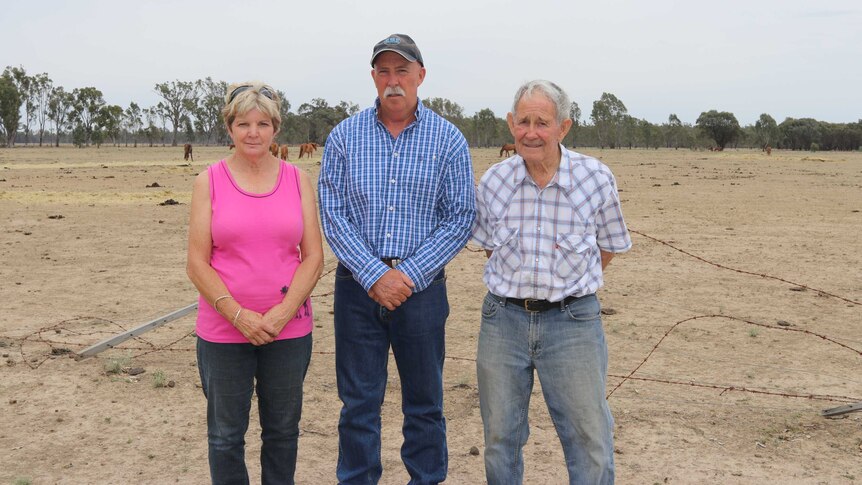 Kaye Moor, Gerry Moor and Murray Willaton on the outskirts of Barmah National Park