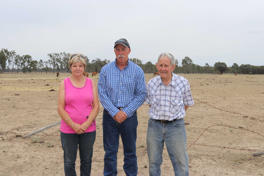 Kaye Moor, Gerry Moor and Murray Willaton on the outskirts of Barmah National Park