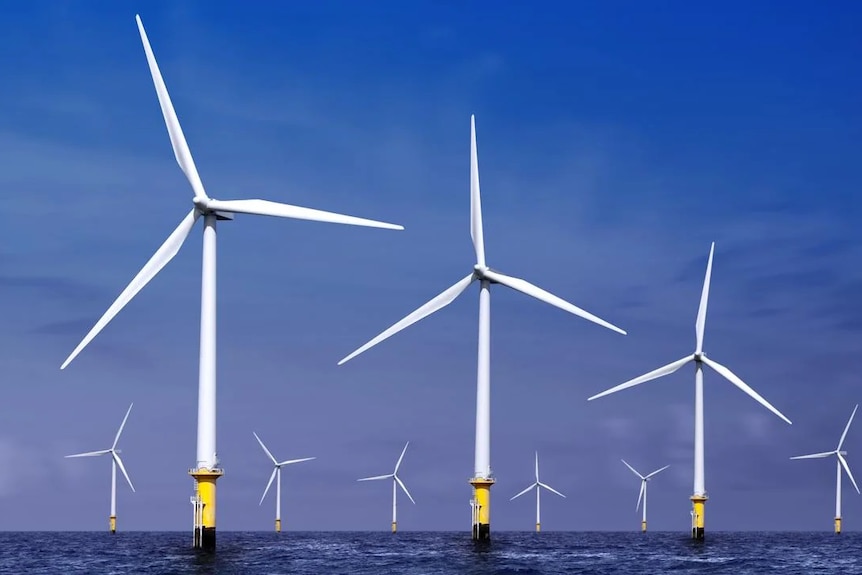 Wind turbines at sea.