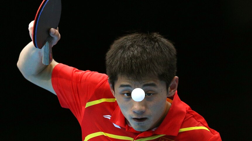 Zhang Jike in action during the men's table tennis team final