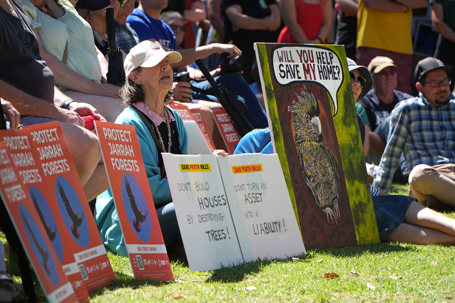 A line of signs protesting the North Stoneville development
