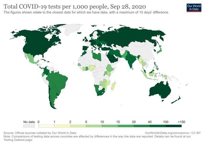 Total COVID-19 tests per 1,000 people, Sep 28, 2020
