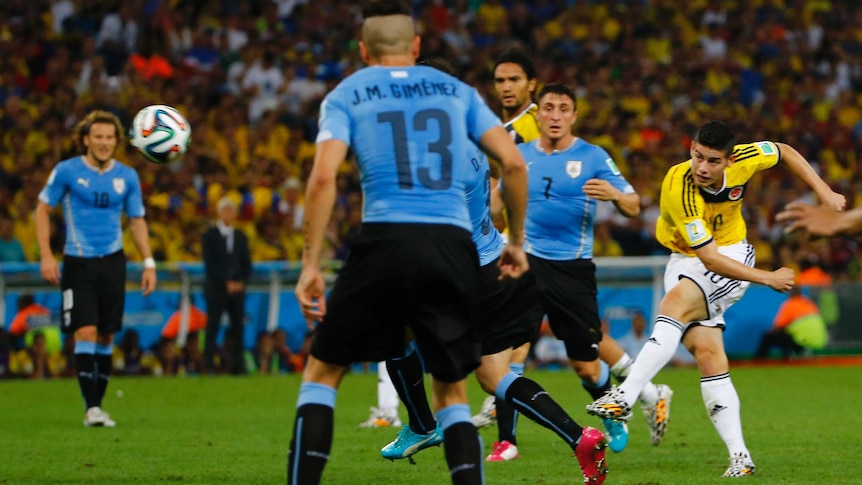 James Rodriguez puts Colombia ahead with stunning strike