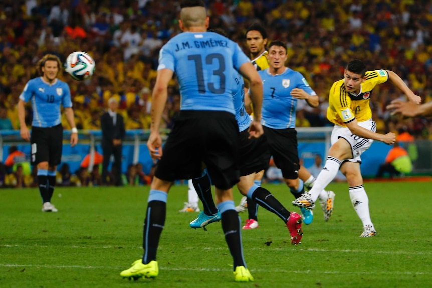 James Rodriguez puts Colombia ahead with stunning strike