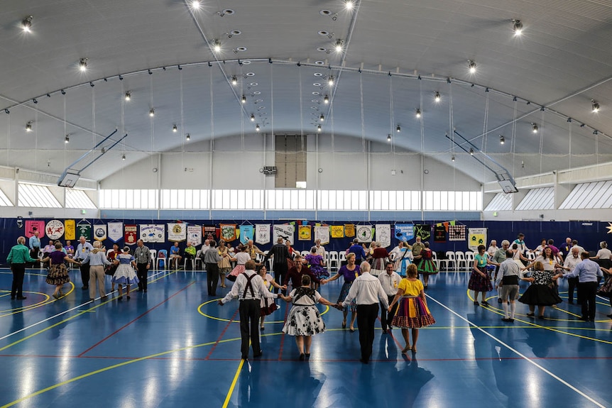 Square dancing in basketball stadium