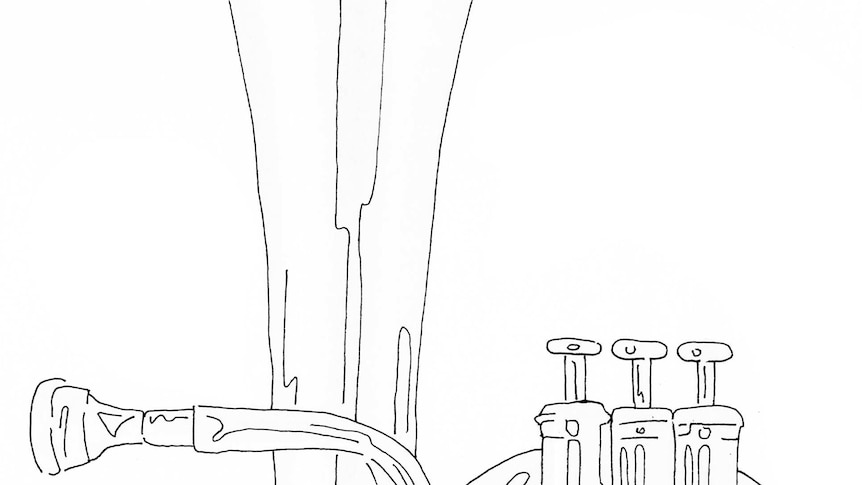 Line drawing of the main body of a tuba