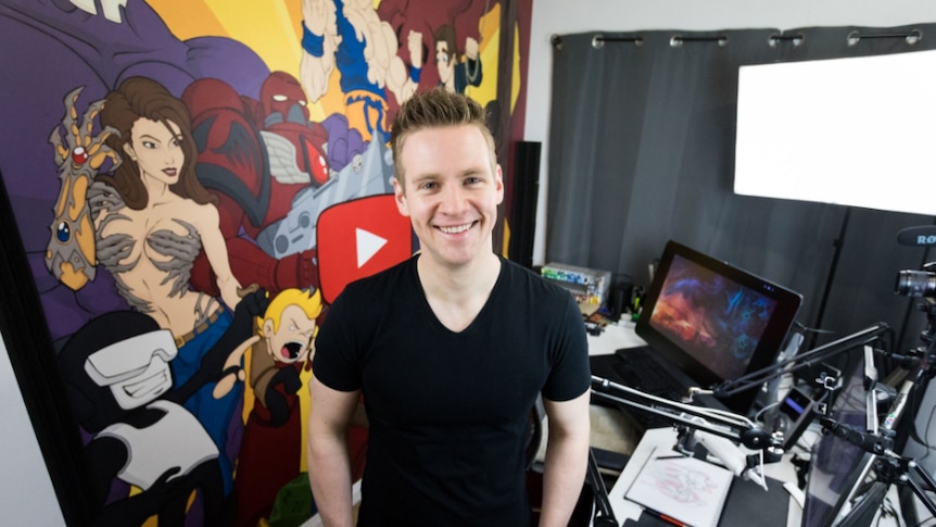 Josiah Brooks hand painted the backdrop to his YouTube studio, in the garage of his Moe home.
