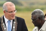 Scott Morrison with Solomon Islands Prime Minister Manasseh Sogavare