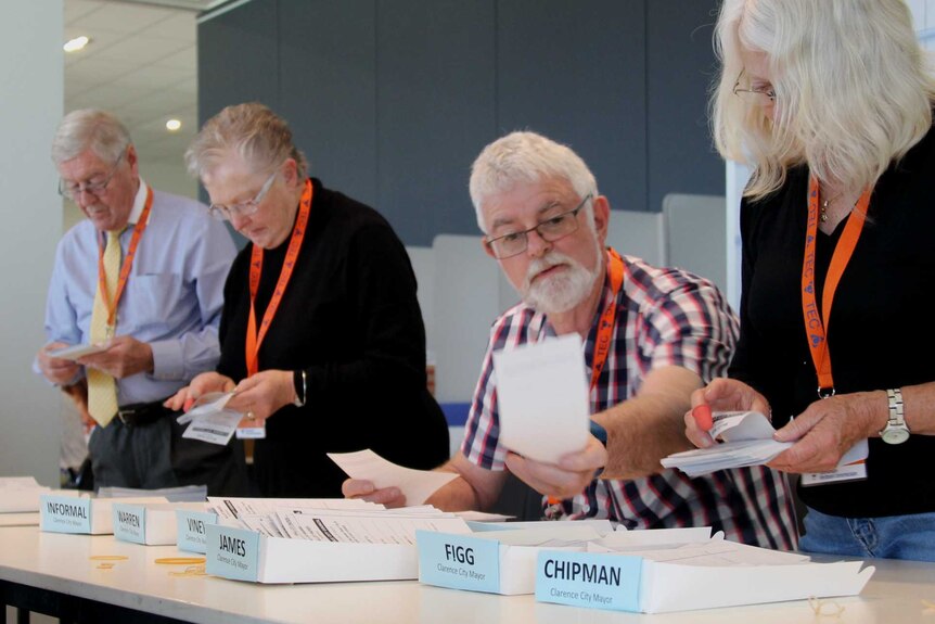 Counters at the southern counting centre in Elwick