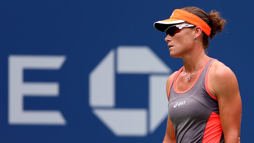 Samantha Stosur was unable to defend her US Open title at Flushing Meadows, bowing out to Victoria Azarenka.