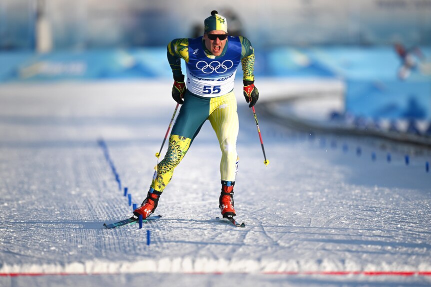 Cross country skier competes at the Winter Olympics