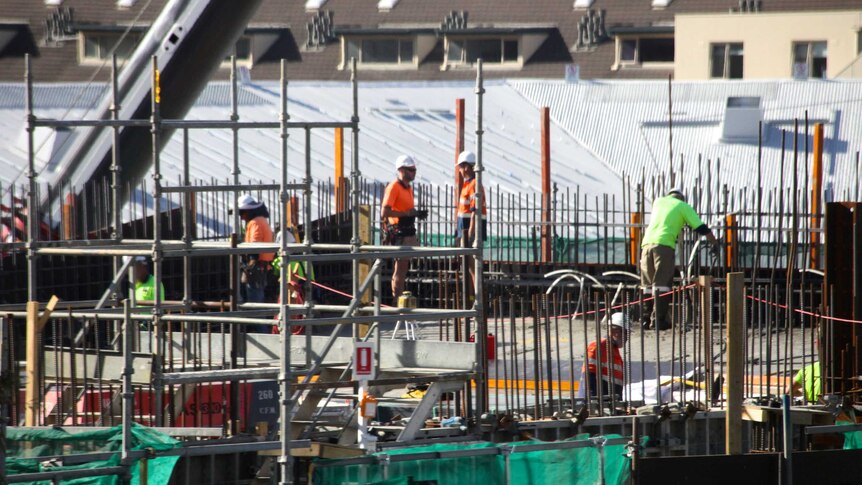 Workers on a construction site at Southbank in Melbourne