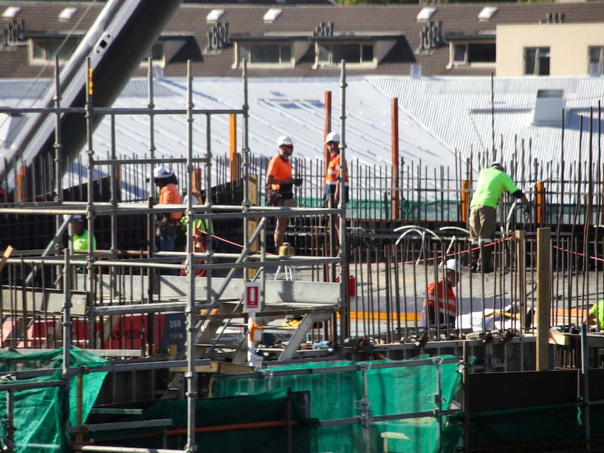 Workers on a construction site at Southbank in Melbourne