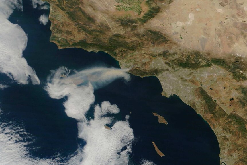 Smoke from the California wildfire in satellite image