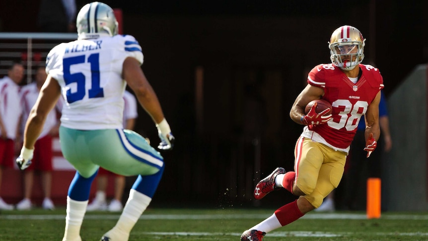 Jarryd Hayne returns a punt for the San Francisco 49ers against Dallas in a 2015 NFL preseason game.