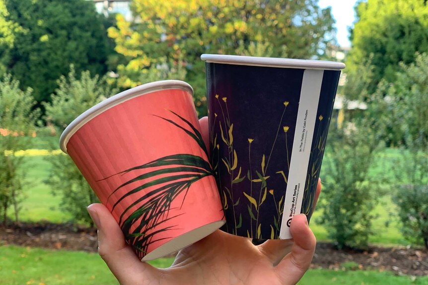 Two biodegradable coffee cups