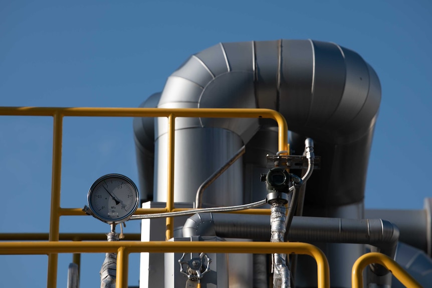 Hydrogen pipeline with blue sky background.