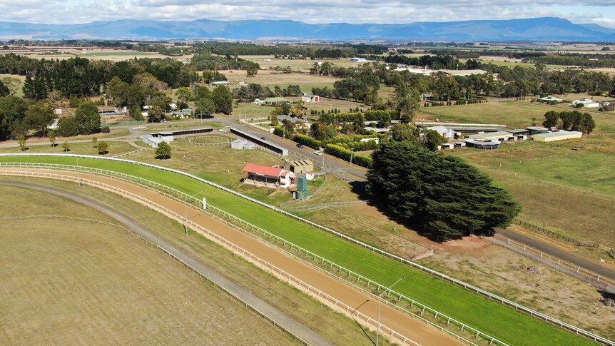 Aerial view of a country racecourse.