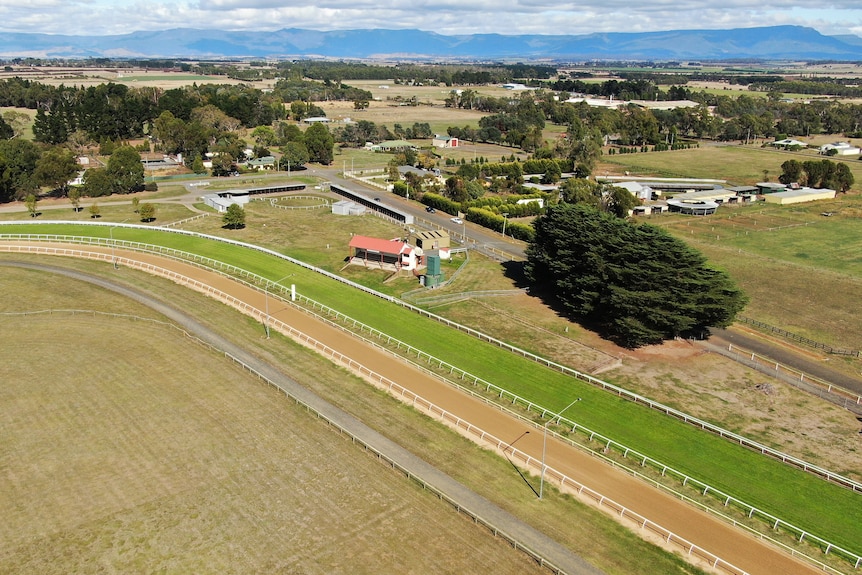 Aerial view of a country racecourse.