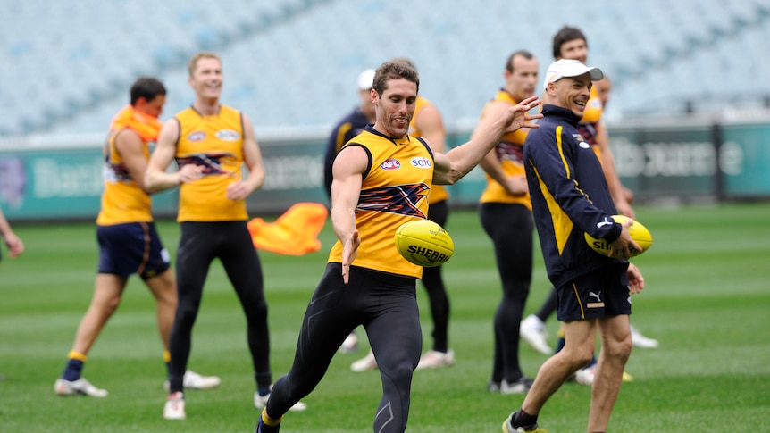The Eagles train at the MCG ahead of their final against Collingwood on Saturday.