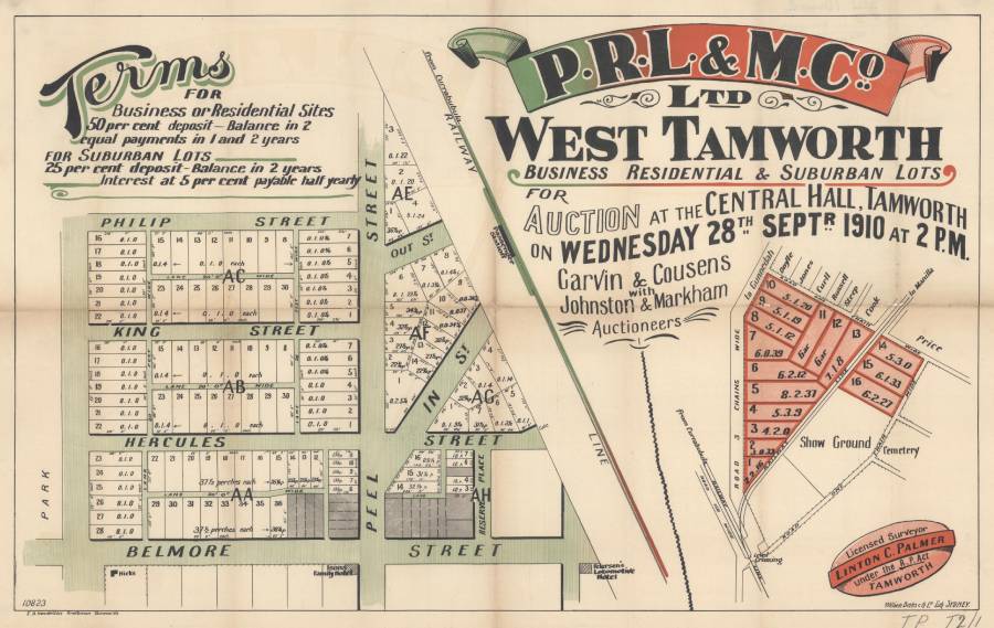 A colourful subdivision plan of West Tamworth from 1910