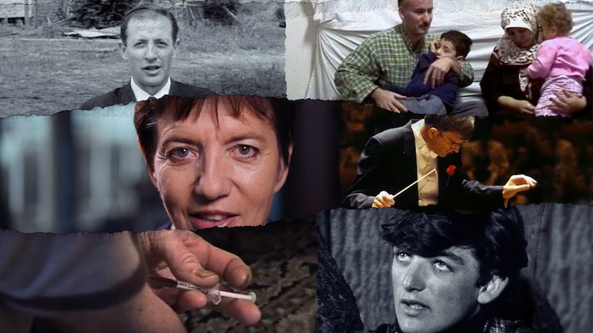 A composite image with stills from six Four Corners programs, mostly people's faces, some black and white.