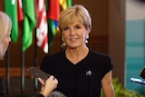 Foreign Minister Julie Bishop speaks to media on the sidelines of the Indian Ocean Rim Association summit in Jakarta, Indonesia.