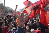 Kosovo's Albanians celebrate in the centre of Pristina.