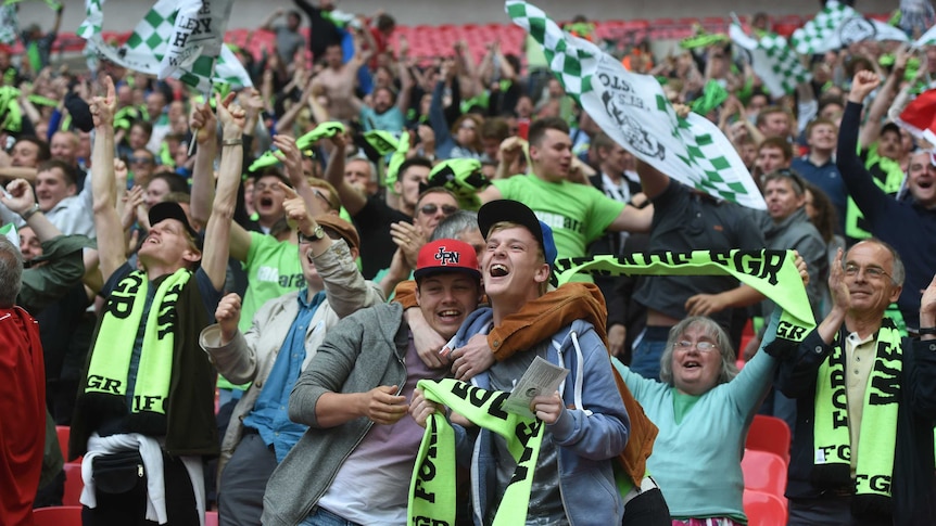 Forest Green Rovers fans at Wembley for the National League play-off final on May 15, 2016.