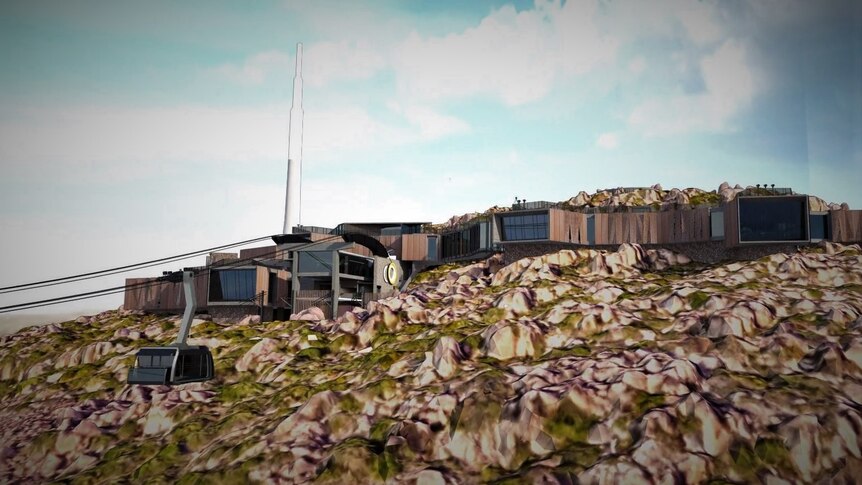 Artist's impression of a cable car development on a mountain.