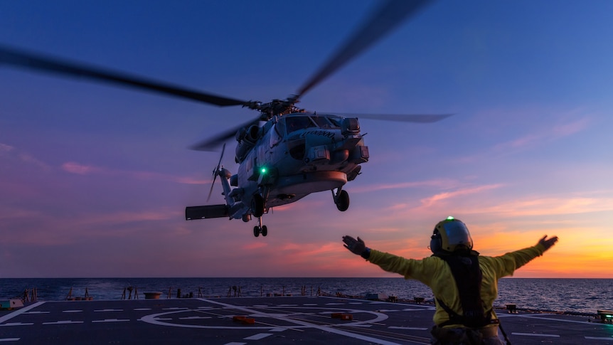 HMAS Hobart’s embarked MH-60R helicopter. 