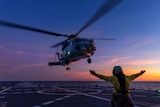 HMAS Hobart’s embarked MH-60R helicopter. 