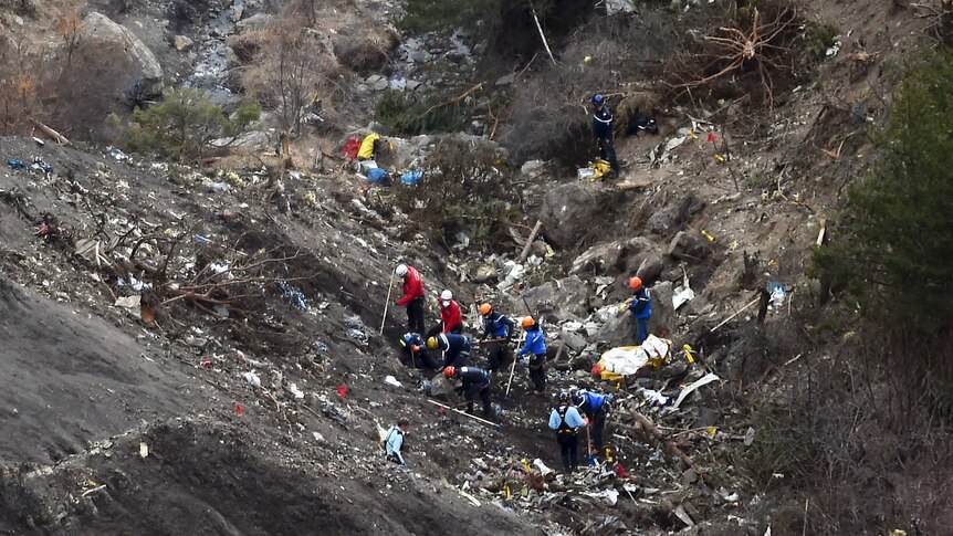 French investigators working at the Germanwings crash site.