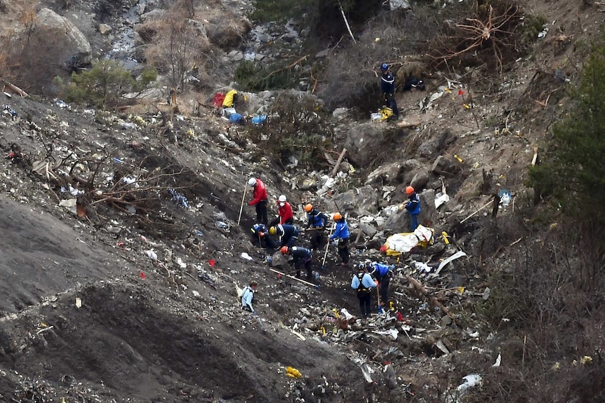 French investigators working at the Germanwings crash site.
