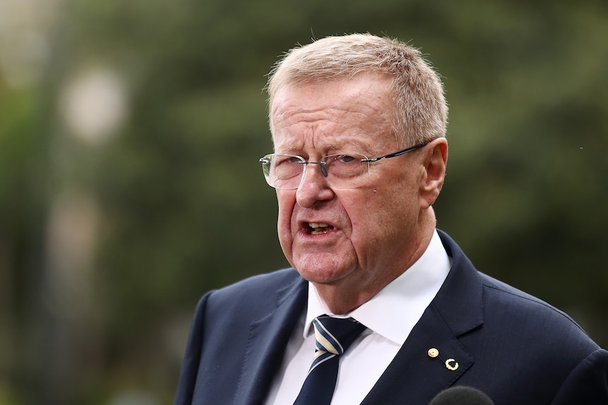 Australian Olympic Committee president John Coates speaks to the media in 2020.